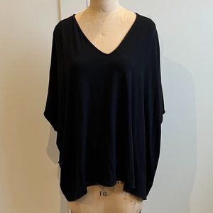 Eileen Fisher Box Jersey Knit, V-neck, XL, Black
